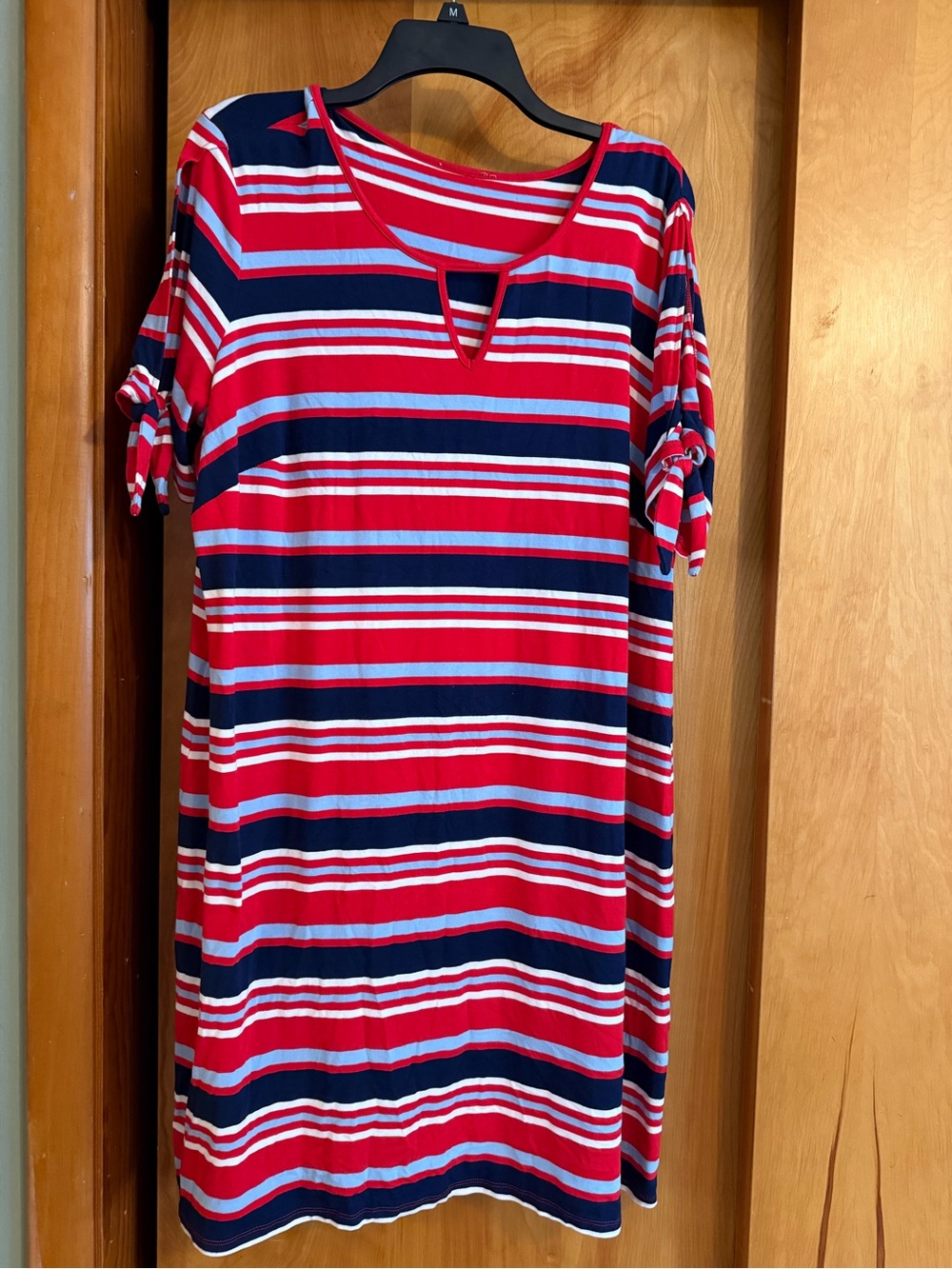 Girls' Red & Navy Striped Tie-Sleeve Dress